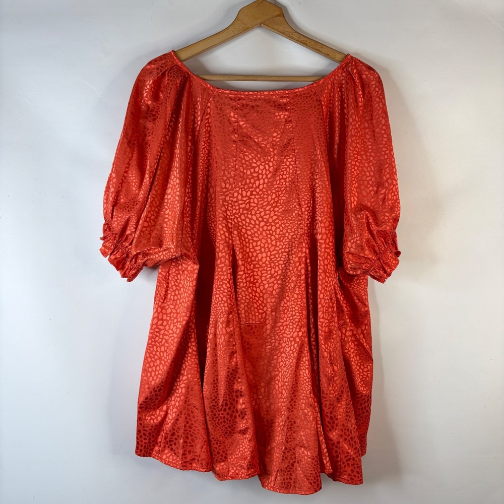 Umgee Tunic Top Women 2XL Orange Animal Print Puff Sleeve High Low Satin - Picture 5 of 8